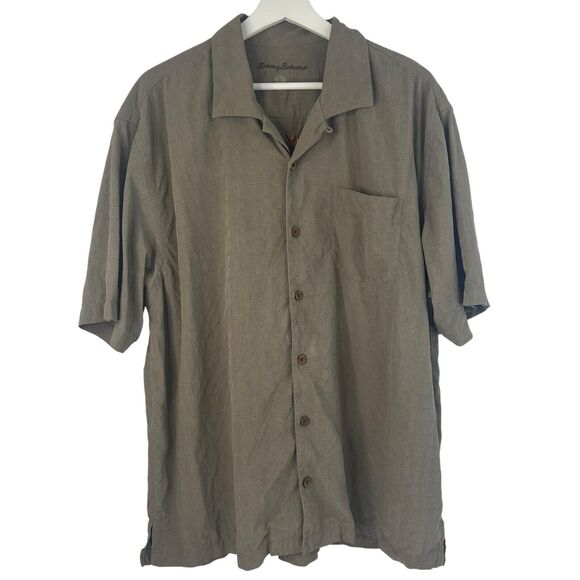 Tommy Bahama Size XL Shirt Silk Camp Embroiderd Island Bar Fly Fishing Brown - Picture 2 of 16